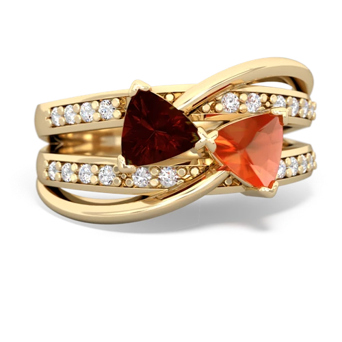Genuine Garnet with Genuine Fire Opal Bowtie ring