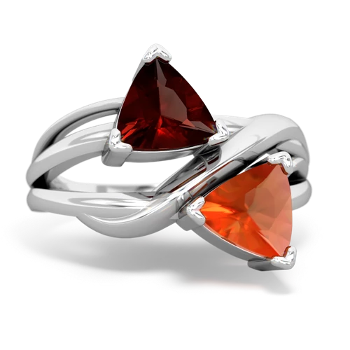 Genuine Garnet with Genuine Fire Opal Split Band Swirl ring