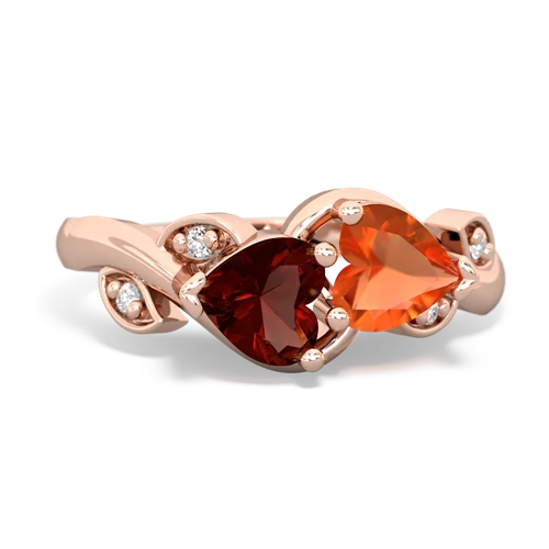 Genuine Garnet with Genuine Fire Opal Floral Elegance ring
