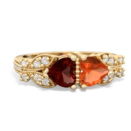 Genuine Garnet with Genuine Fire Opal Diamond Butterflies ring