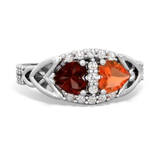Genuine Garnet with Genuine Fire Opal Celtic Knot Engagement ring