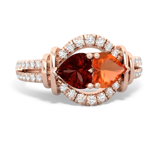 Genuine Garnet with Genuine Fire Opal Art-Deco Keepsake ring
