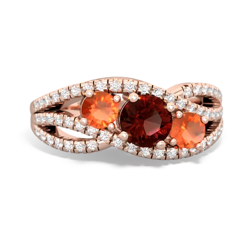 garnet-fire opal three stone pave ring