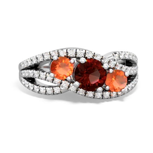 garnet-fire opal three stone pave ring