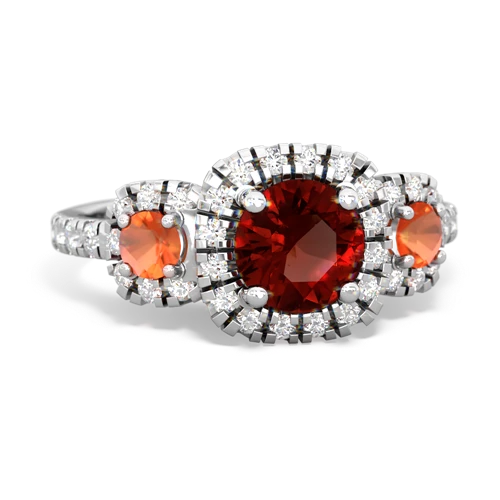 garnet-fire opal three stone regal ring