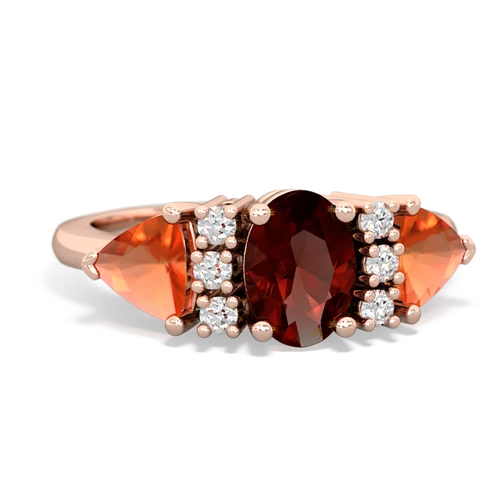 Genuine Garnet with Genuine Fire Opal and  Antique Style Three Stone ring