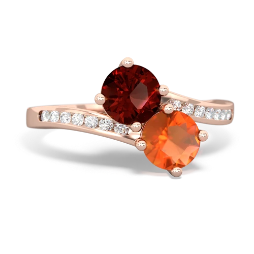 garnet-fire opal two stone channel ring