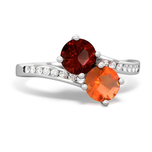 garnet-fire opal two stone channel ring