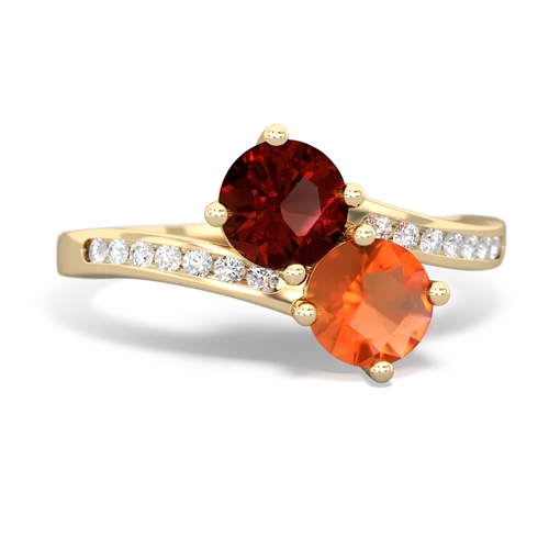 garnet-fire opal two stone channel ring