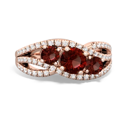 ruby-garnet three stone pave ring