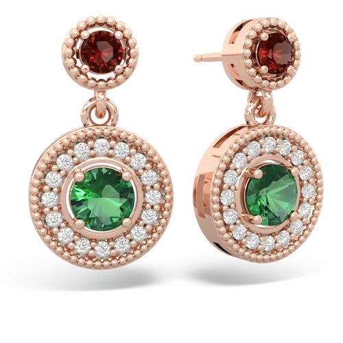 garnet-lab emerald halo earrings