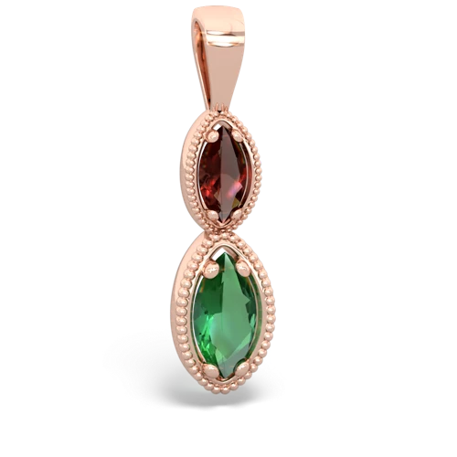 Genuine Garnet with Lab Created Emerald Antique-style Halo pendant