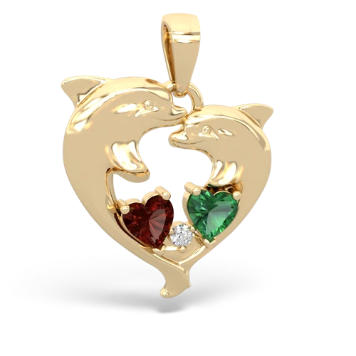 Genuine Garnet with Lab Created Emerald Dolphin Heart pendant
