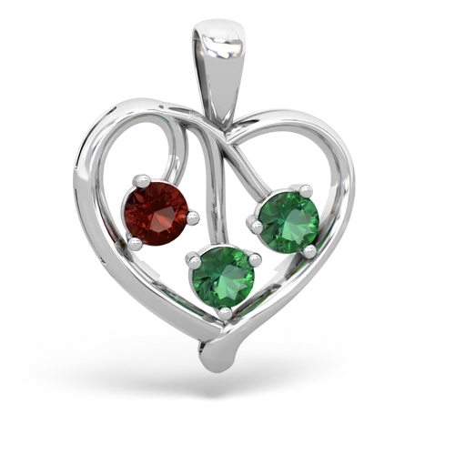 Genuine Garnet with Lab Created Emerald and  Glowing Heart pendant