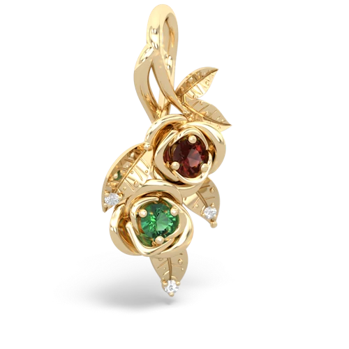 Genuine Garnet with Lab Created Emerald Rose Vine pendant