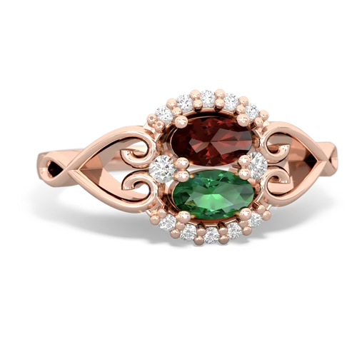 Genuine Garnet with Lab Created Emerald Love Nest ring