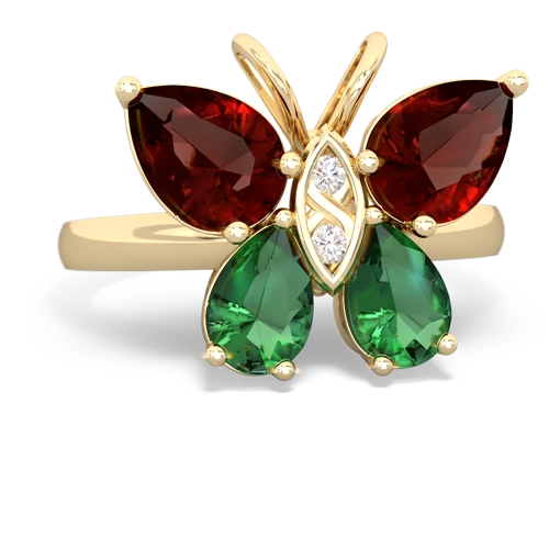 garnet-lab emerald butterfly ring