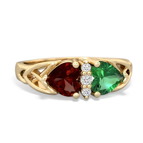 Genuine Garnet with Lab Created Emerald Celtic Trinity Knot ring