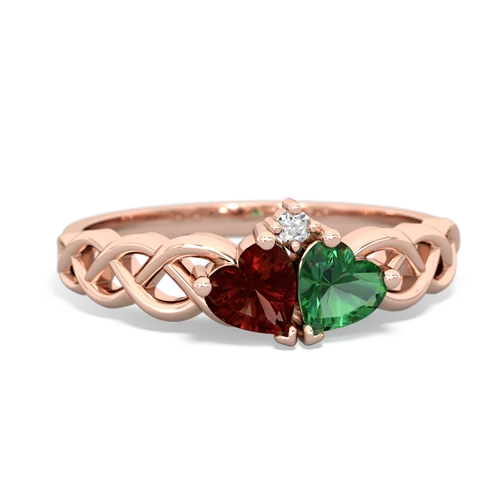 garnet-lab emerald celtic braid ring