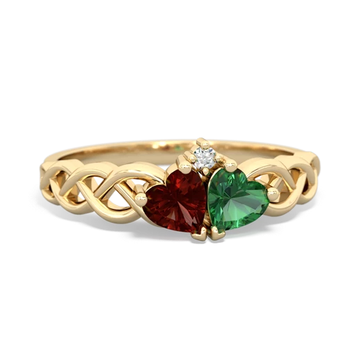 garnet-lab emerald celtic braid ring