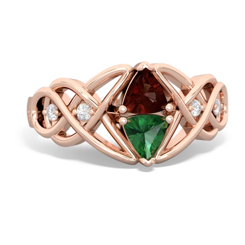 Genuine Garnet with Lab Created Emerald Keepsake Celtic Knot ring