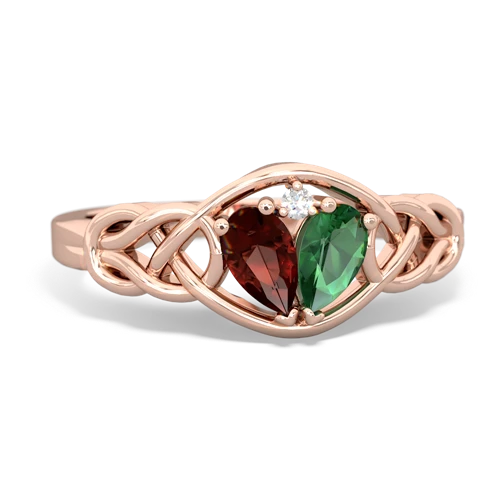 Genuine Garnet with Lab Created Emerald Celtic Love Knot ring
