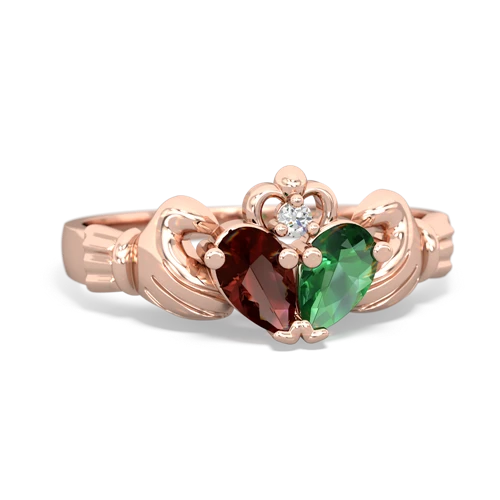 Genuine Garnet with Lab Created Emerald Claddagh ring