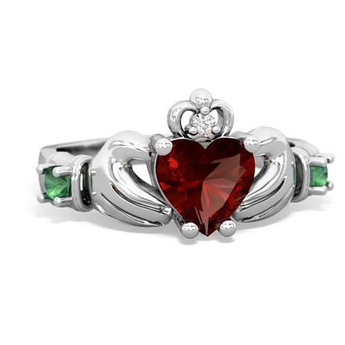 Genuine Garnet with Lab Created Emerald and  Claddagh ring
