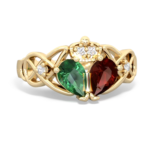 Genuine Garnet with Lab Created Emerald Two Stone Claddagh ring