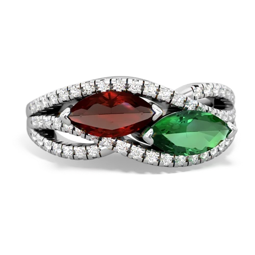 garnet-lab emerald double heart ring