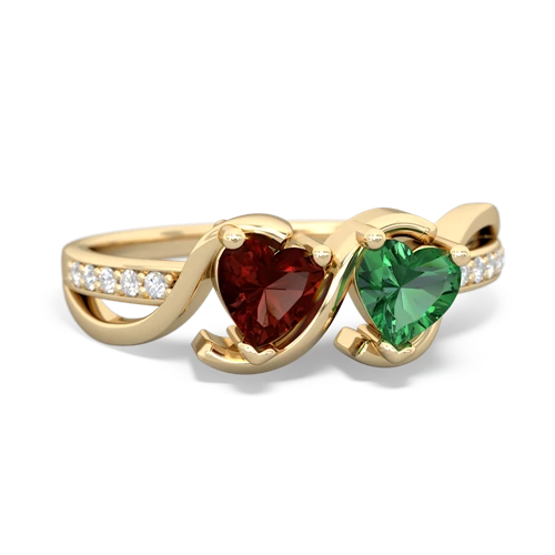 garnet-lab emerald double heart ring