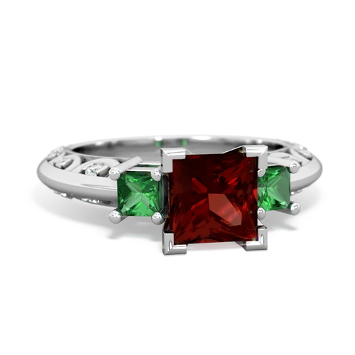 Garnet Genuine Garnet with Lab Created Emerald and Genuine White Topaz Art Deco ring Ring