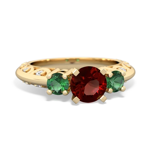 Genuine Garnet with Lab Created Emerald Art Deco ring