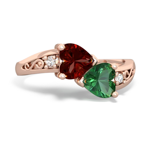 garnet-lab emerald filligree ring