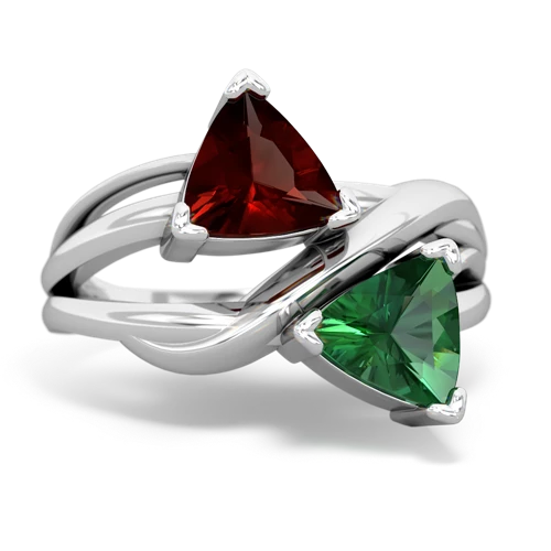 Genuine Garnet with Lab Created Emerald Split Band Swirl ring