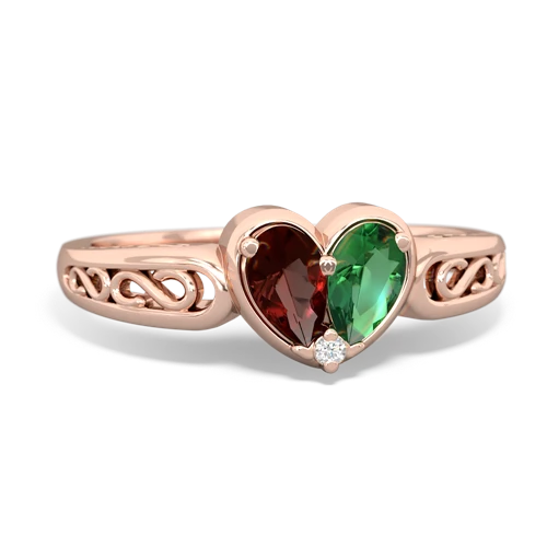 garnet-lab emerald filligree ring