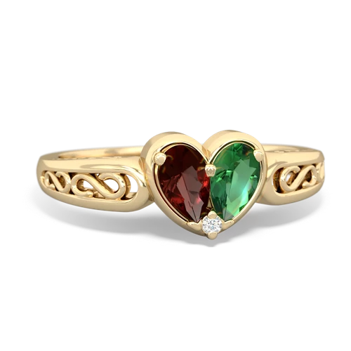 garnet-lab emerald filligree ring