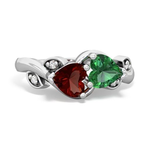 Genuine Garnet with Lab Created Emerald Floral Elegance ring