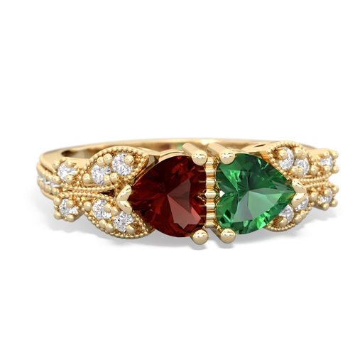 Genuine Garnet with Lab Created Emerald Diamond Butterflies ring