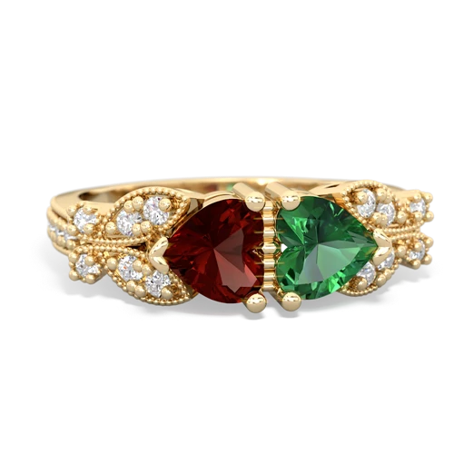 garnet-lab emerald keepsake butterfly ring