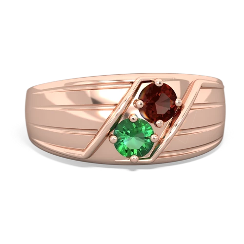 Genuine Garnet with Lab Created Emerald Art Deco Men's ring