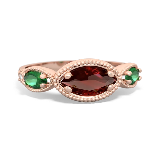 Genuine Garnet with Lab Created Emerald and  Antique Style Keepsake ring