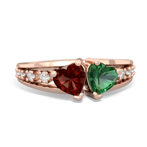 Genuine Garnet with Lab Created Emerald Heart to Heart ring