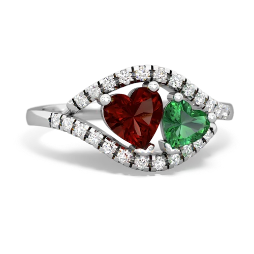 Genuine Garnet with Lab Created Emerald Mother and Child ring