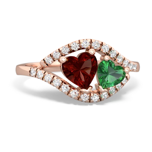 garnet-lab emerald mother child ring