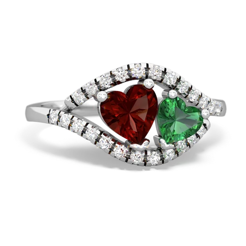 garnet-lab emerald mother child ring