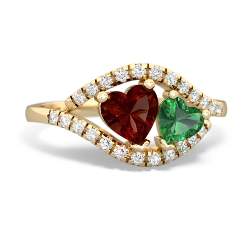 garnet-lab emerald mother child ring