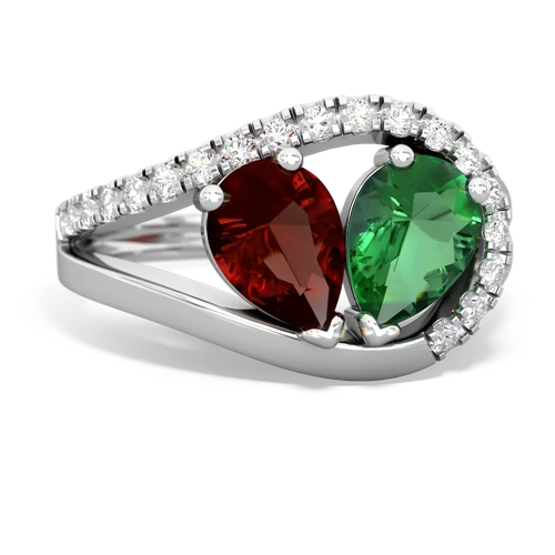 Genuine Garnet with Lab Created Emerald Nestled Heart Keepsake ring