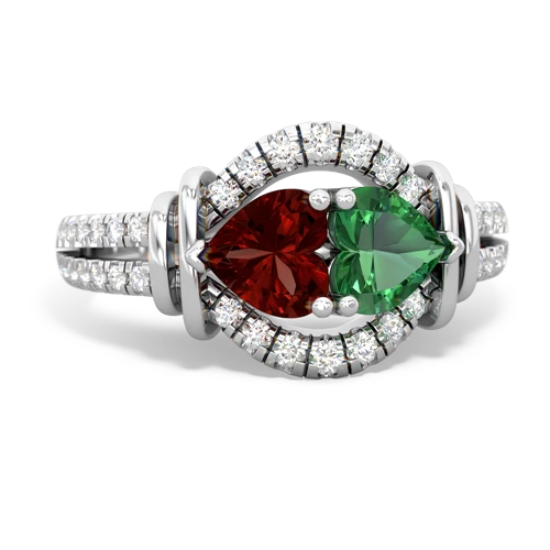 Genuine Garnet with Lab Created Emerald Art-Deco Keepsake ring