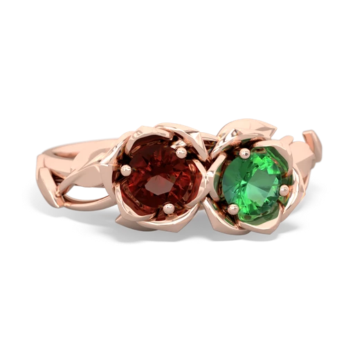 Genuine Garnet with Lab Created Emerald Rose Garden ring